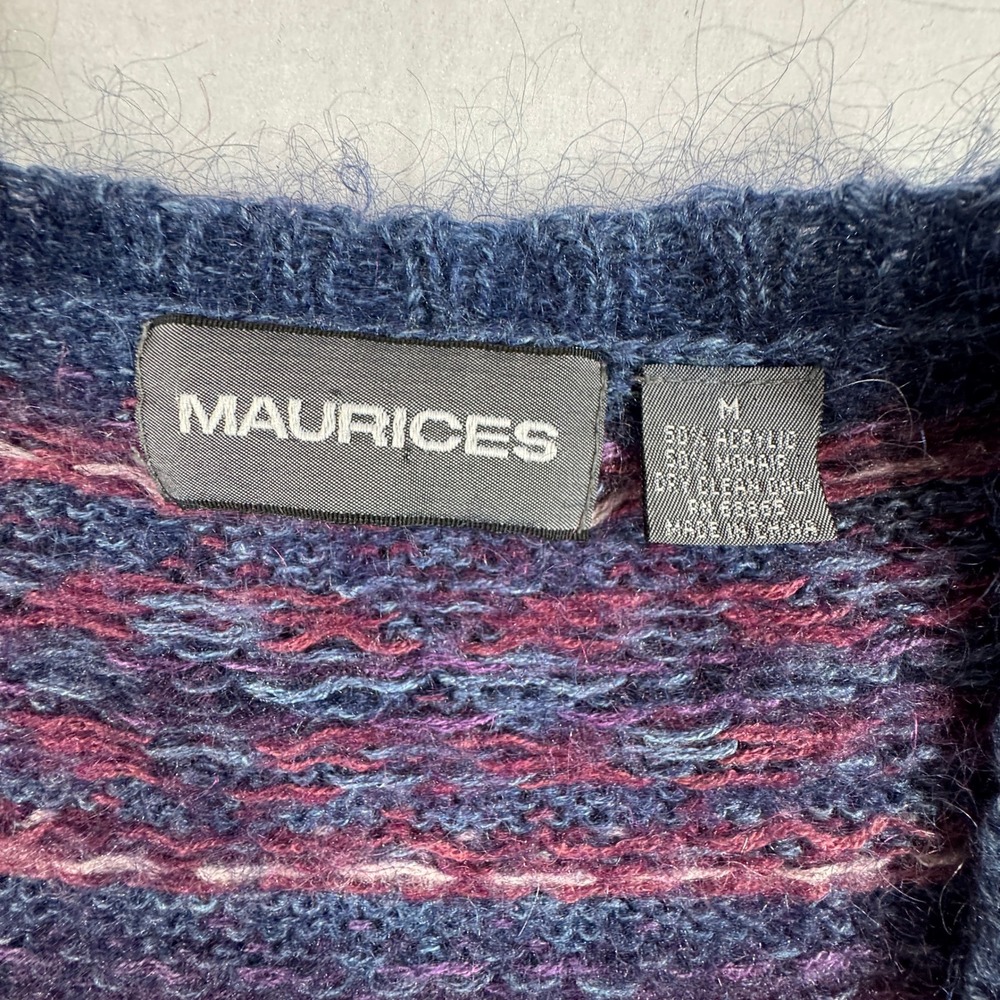Maurices Fair Isle Cardigan Sweater Mens Large Blue Burgundy Geometric Button Up - Picture 2 of 10